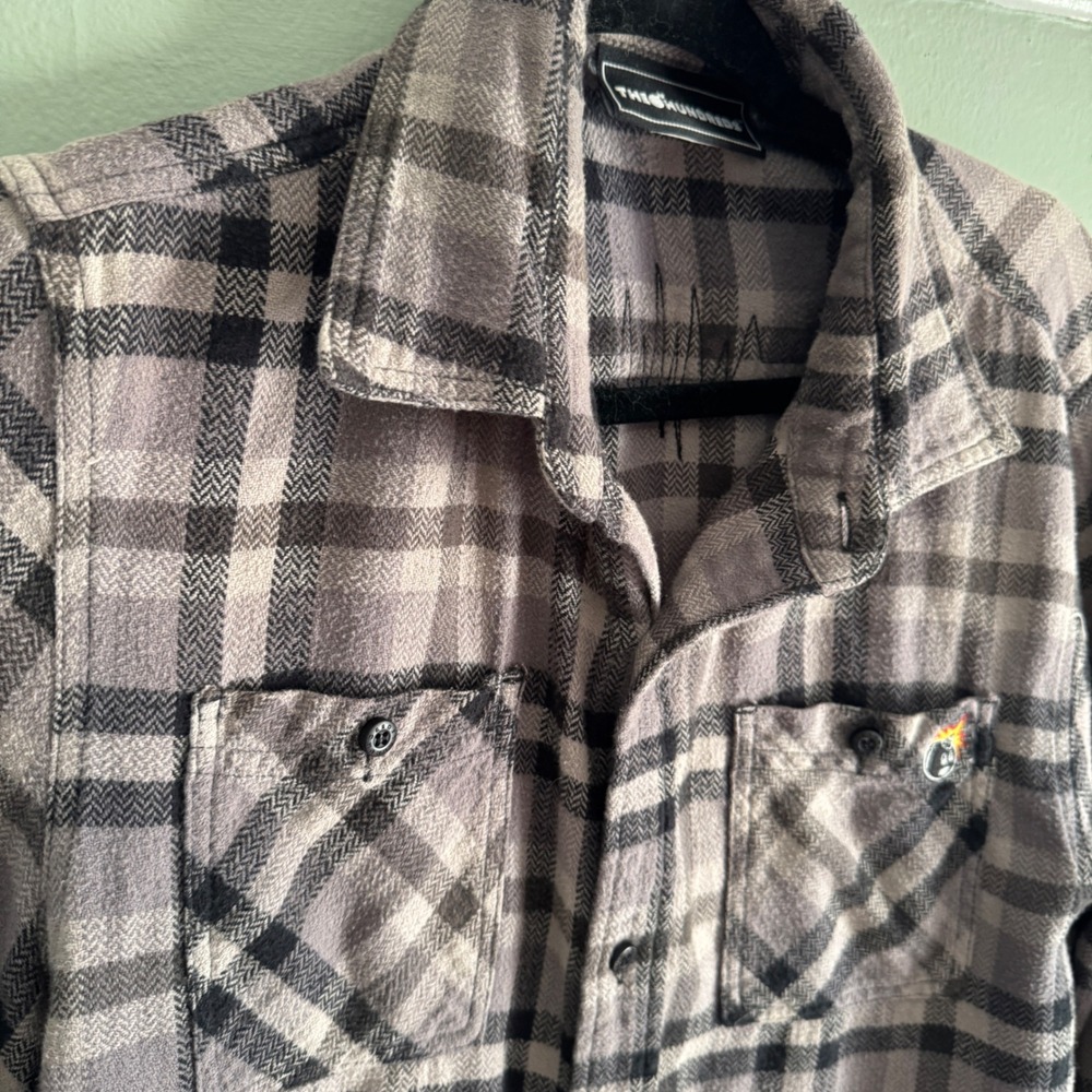 The Hundreds Flannel Shirt Large Grey Plaid Adam Bomb Streetwear Mens Flannel